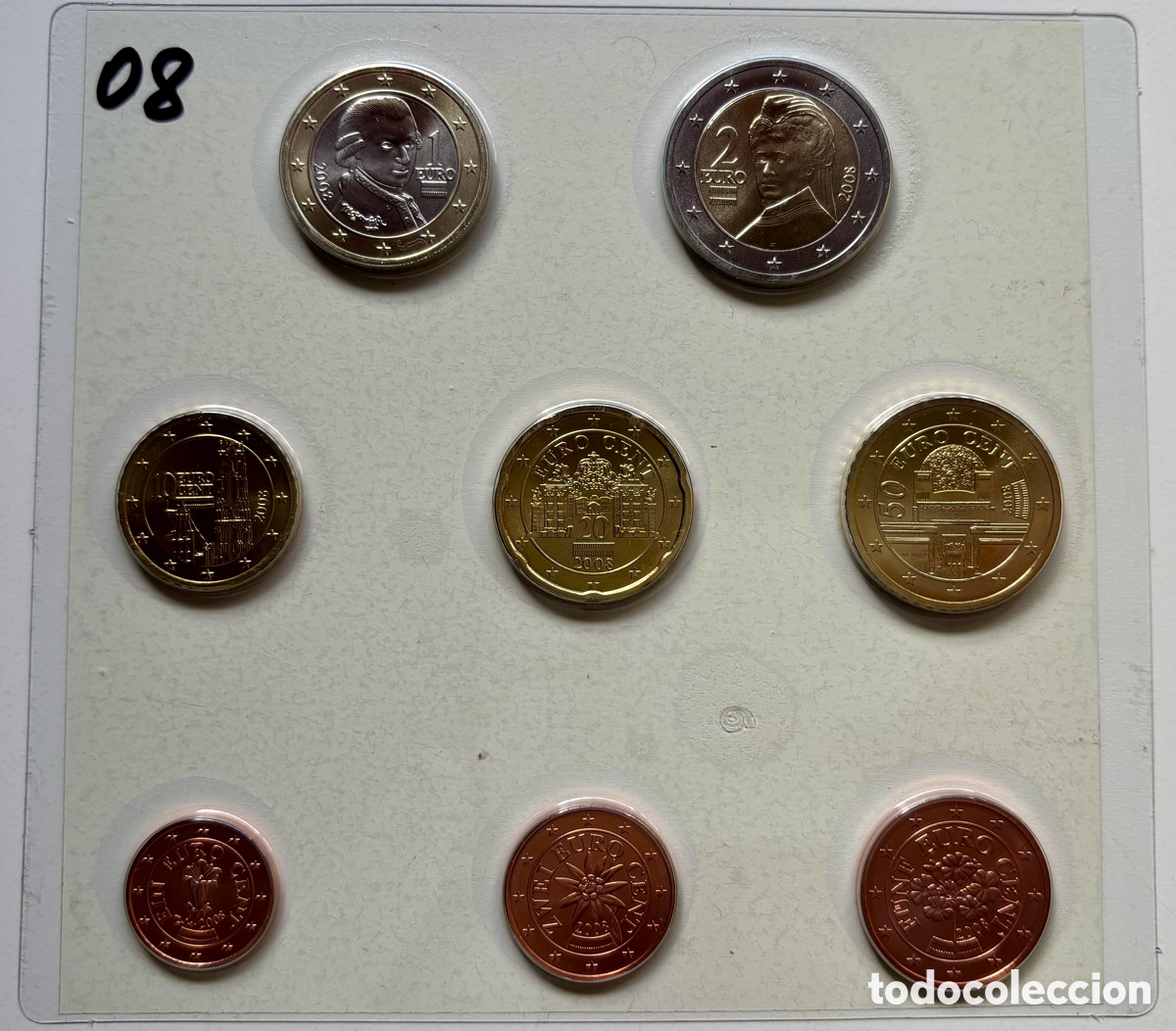 Monedas antiguas de Europa: Set Euros Austria 2008 SC. 8 Valores Serie Euro &euro;