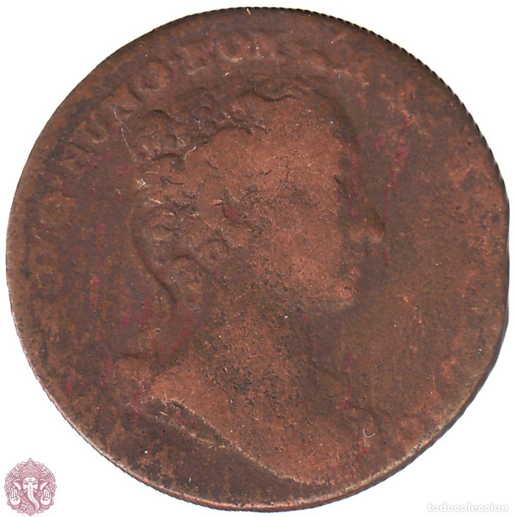 Monedas antiguas de Europa: PAISES BAJOS AUSTR&Iacute;ACOS 1 Liard 1745 Maria Theresia Ceca Mano (Amberes) KM#1
