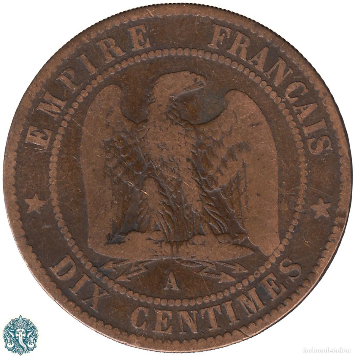 Monedas antiguas de Europa: FRANCIA 10 C&eacute;ntimos 1856 Napole&oacute;n III Ceca A Par&iacute;s KM#771