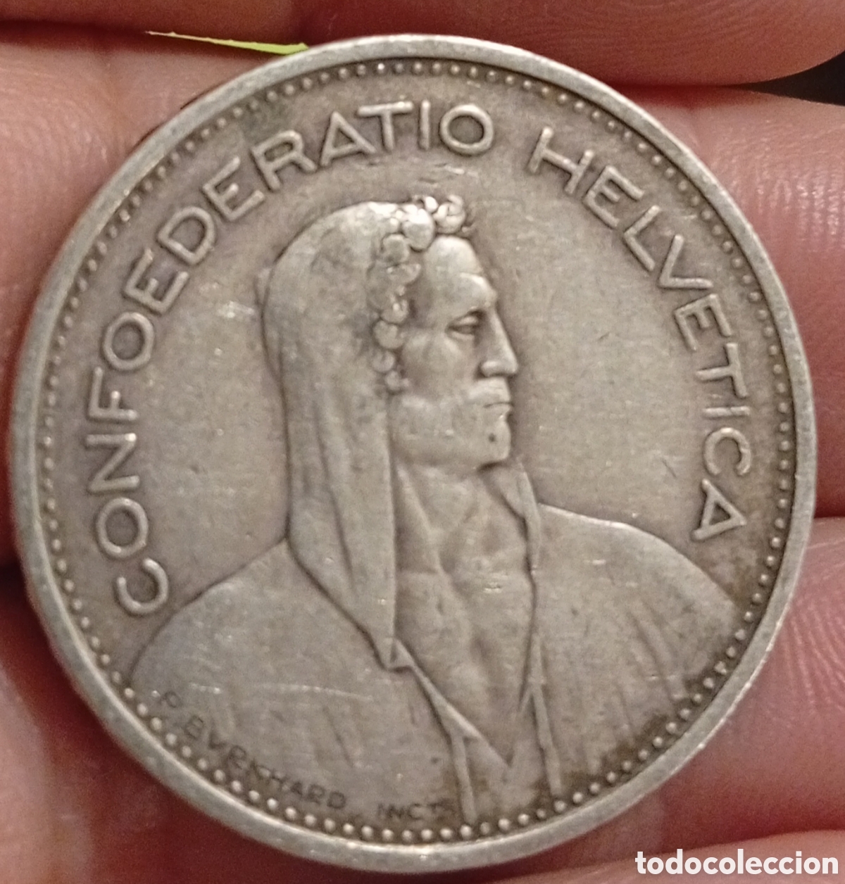 Monedas antiguas de Europa: Moneda de plata a&ntilde;o 1932 5 francos Helvetica