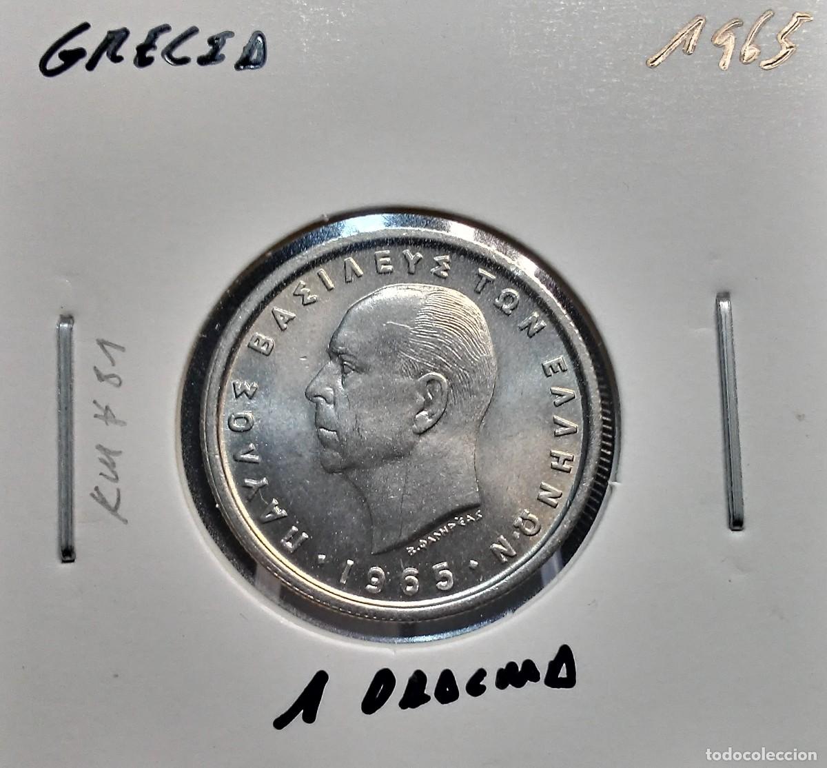 Monedas antiguas de Europa: GRECIA 1 DRACMA 1965 KM#81 SC UNC.