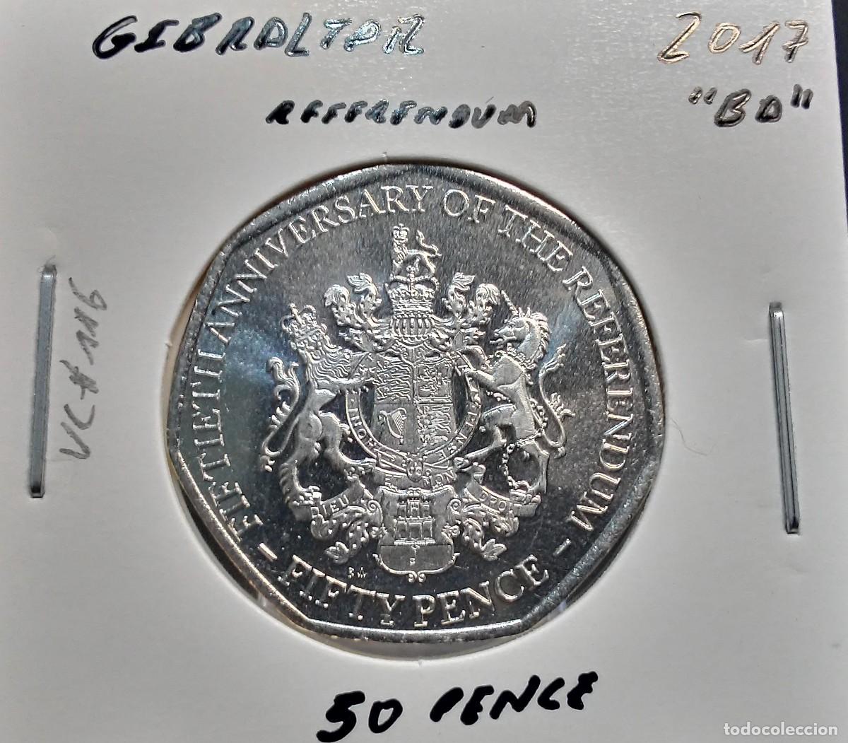 Monedas antiguas de Europa: GIBRALTAR 50 PENIQUES / PENCE 2017 BA UC#116 SC UNC REFER&Eacute;NDUM.
