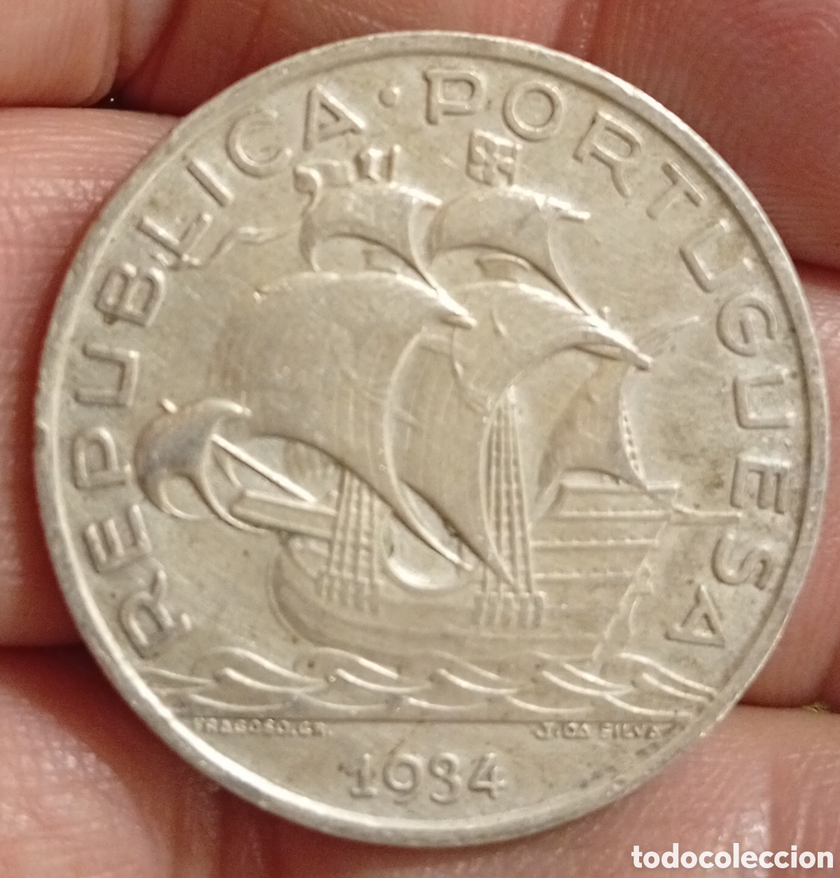 Monedas antiguas de Europa: Portugal moneda de plata de 10 Escudos a&ntilde;o 1934