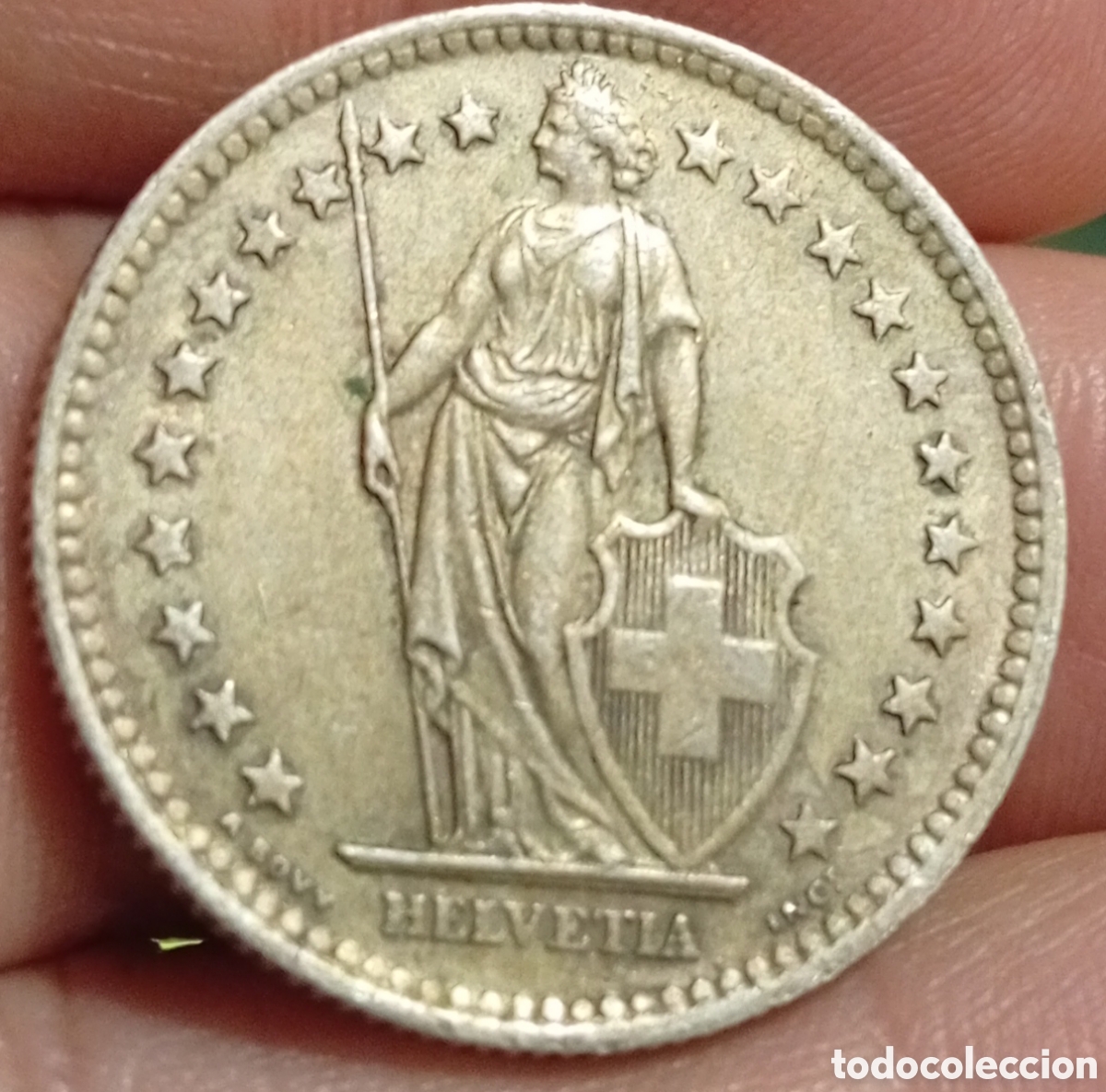 Moedas antigas da Europa: Moneda de 2 francos Suiza a&ntilde;o 1968 plata