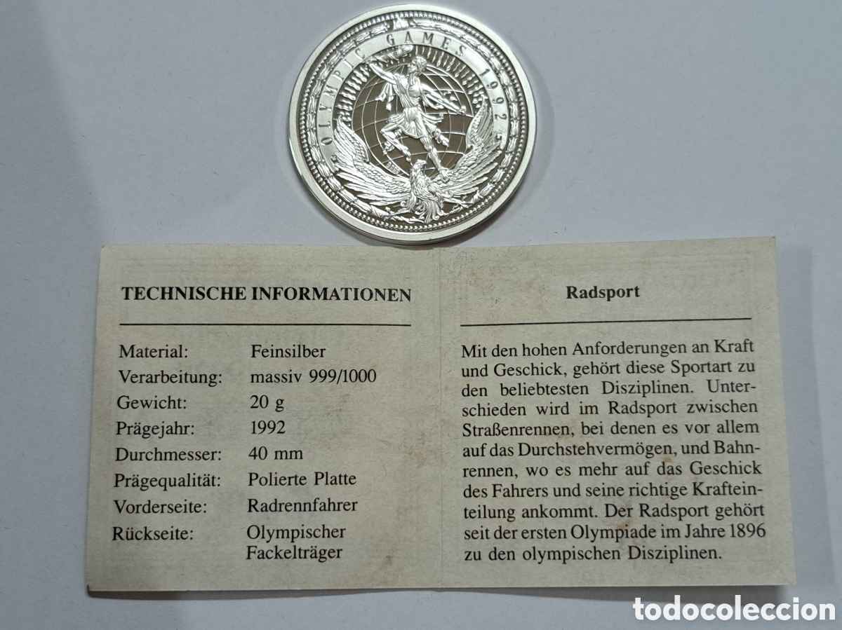 Monedas antiguas de Europa: Medalla de plata pura 999 con certificado de autenticidad calidad proof a&ntilde;o 1992