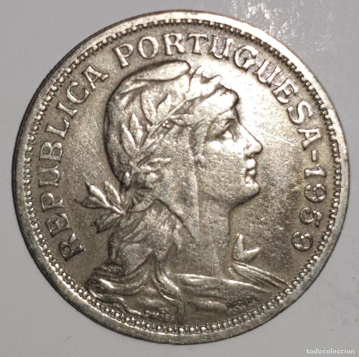Monedas antiguas de Europa: Portugal 50 Centavos 1959 Rep&uacute;blica Portuguesa KM#577 Alpaca