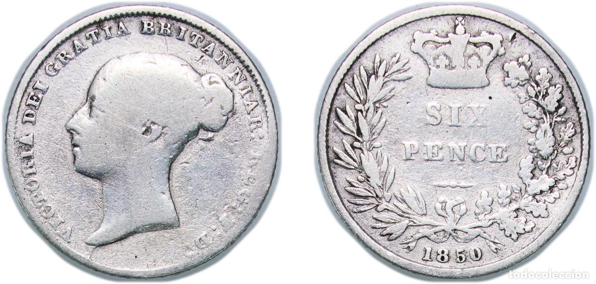 Monedas antiguas de Europa: Great Britain United Kingdom 1850 6 Pence - Victoria (1st portrait; 1st type) Silver (.925) (498900
