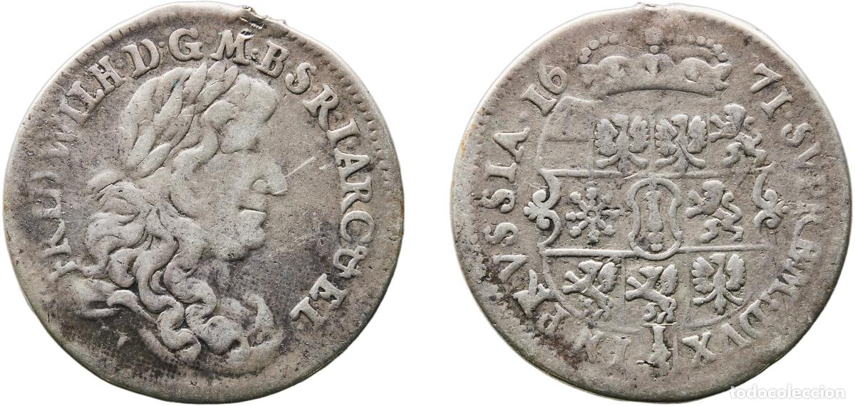Monete antiche di Europa: Germany Brandenburg-Prussia 1671 TT ⅓ Thaler - Frederick William Silver Berlin Mint (833000) 8.91g