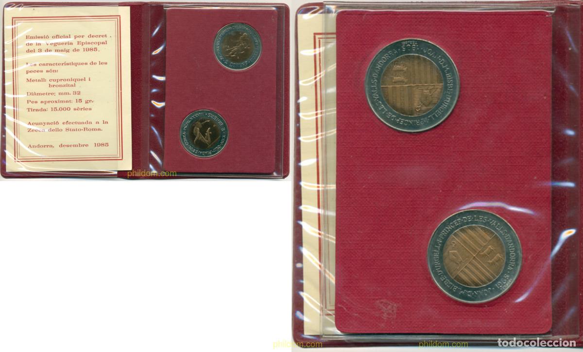 Old Coins of Europe: 1093 ANDORRA. Adm&oacute;n espa&ntilde;ola 1985 SET ANDORRA 1985 2 DINERS