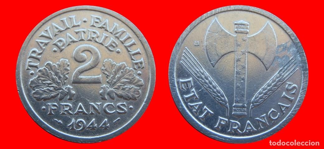 Moedas antigas da Europa: 2 FRANCOS 1944B ALUMINIO FRANCIA-151617