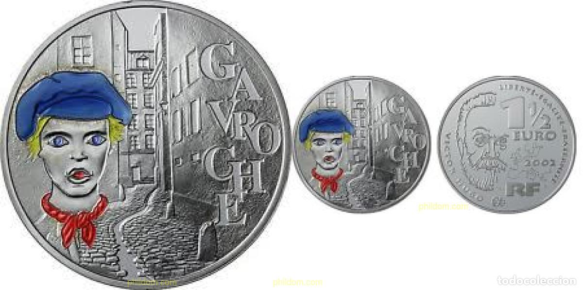 Monedas antiguas de Europa: 1999 FRANCIA 2002 2002 FRANCE SILVER COLOR 1.5 EURO GAVROCHE,LES MISERABLES/VICTOR HUGO