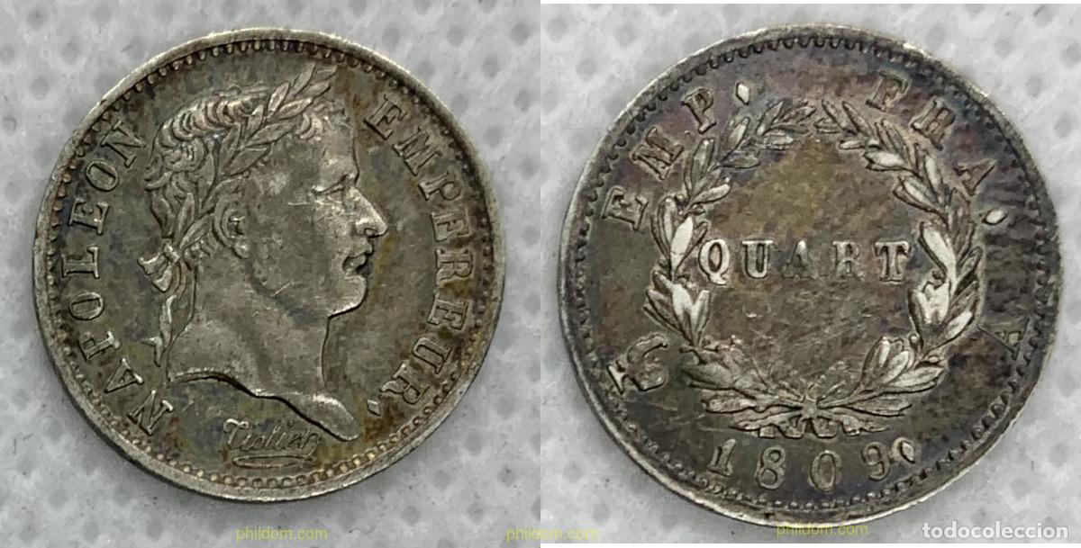 Old Coins of Europe: 2530 FRANCIA 1809 NAPOLEON QUART 1809 1/4