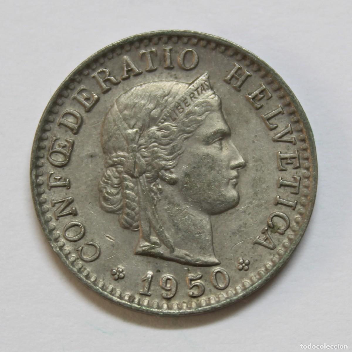 Monnaies anciennes de Europe: Suiza 20 Rappen 1950 B Berna Helvetia Moneda Cupron&iacute;quel Switzerland Circulada
