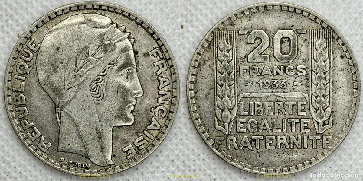 Monnaies anciennes de Europe: 2702 FRANCIA 1933 20 FRANCS 1933 FRANCE SILVER