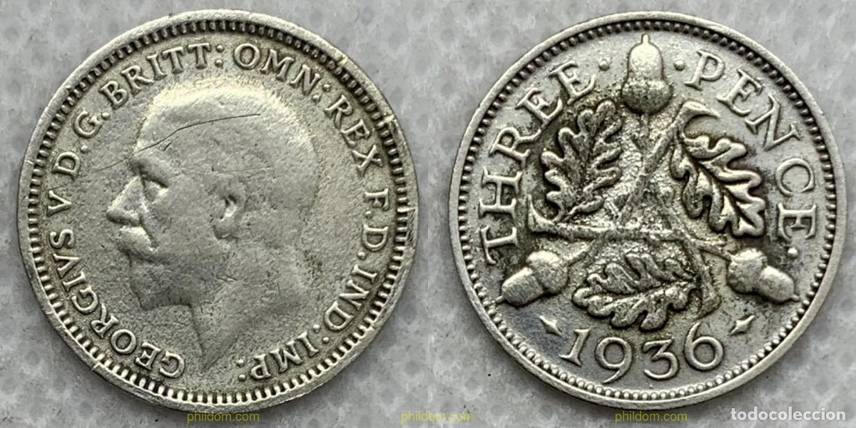 Alte M&uuml;nzen aus Europa: 2737 GRAN BRETA&Ntilde;A 1936 1936 GREAT BRITAIN SILVER 3 PENCE THREE PENCE