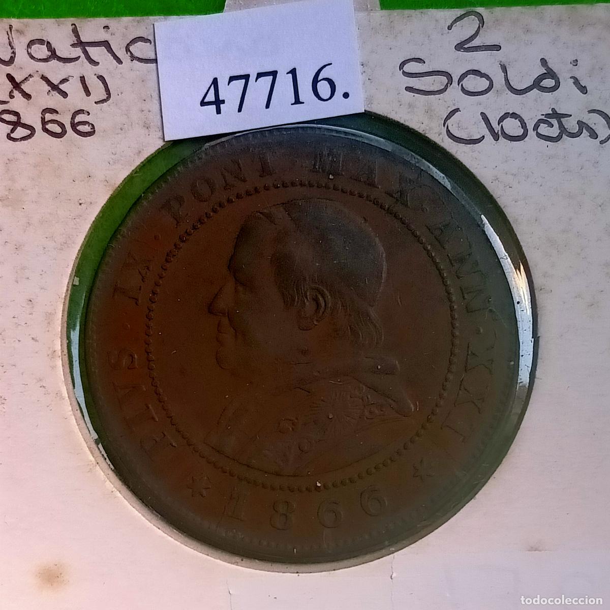Monedas antiguas de Europa: Vaticano 2 soldi 1866 R, 10 c&eacute;ntimos, Pio IX