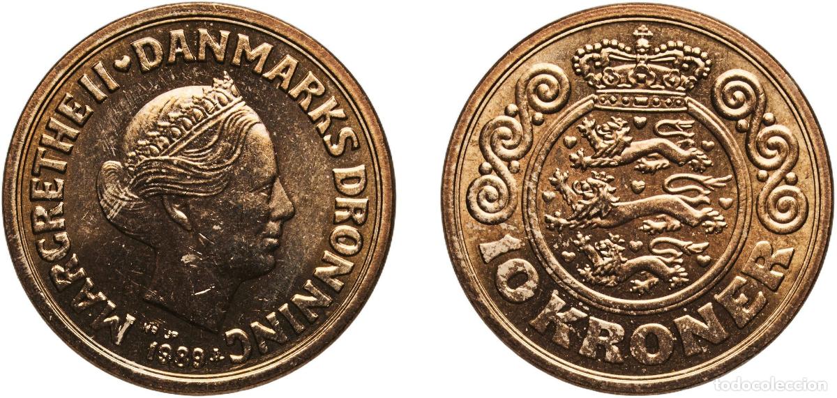 Monedas antiguas de Europa: Denmark Kingdom 1989 NR;JP;A 10 Kroner - Margrethe II (2nd portrait) Aluminium bronze (92% Copper,