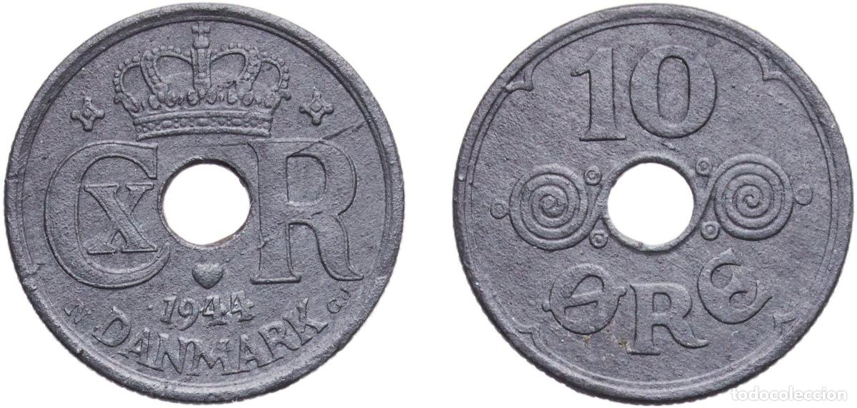 Monedas antiguas de Europa: Denmark Kingdom 1944 N;GJ 10 &Oslash;re - Christian X (German Occupation) Zinc Copenhagen Mint (7994000) 2