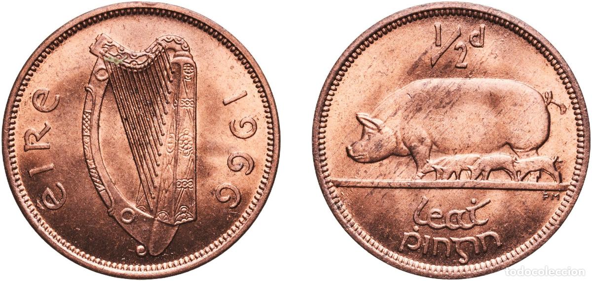 Monedas antiguas de Europa: Ireland Republic 1966 &frac12; Pingin Bronze Royal Mint (Tower Hill) (1680000) 5.66g UNC KM 10 Sp 6644 Sc