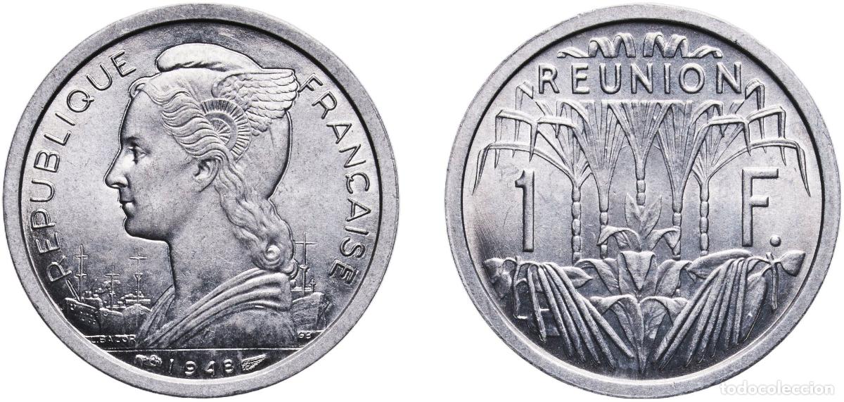 Monedas antiguas de Europa: R&eacute;union (1848-date) French colony 1948 1 Franc Aluminium (95% Aluminium, 5% Magnesium) Paris Mint (