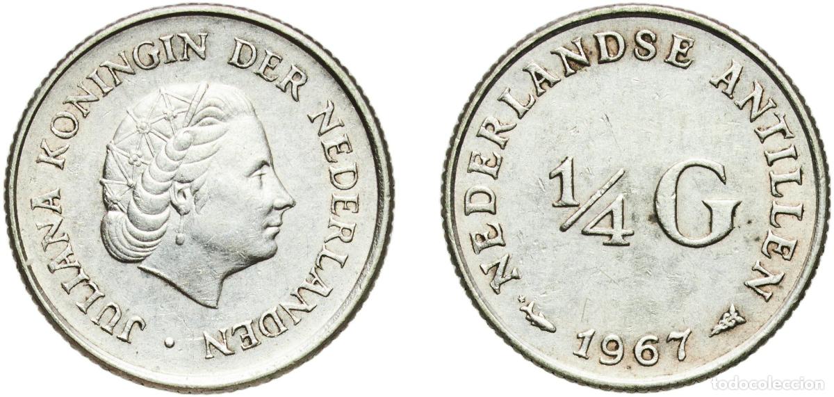 Monedas antiguas de Europa: Netherlands Antilles Dutch Colony 1967 &frac14; Gulden - Juliana Silver (.640) (36% copper) Utrecht Mint (