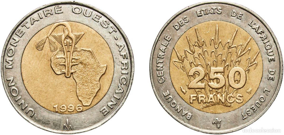 Moedas antigas da Europa: Western African States Central Bank of Western African States 1996 250 Francs CFA Bimetallic: brass