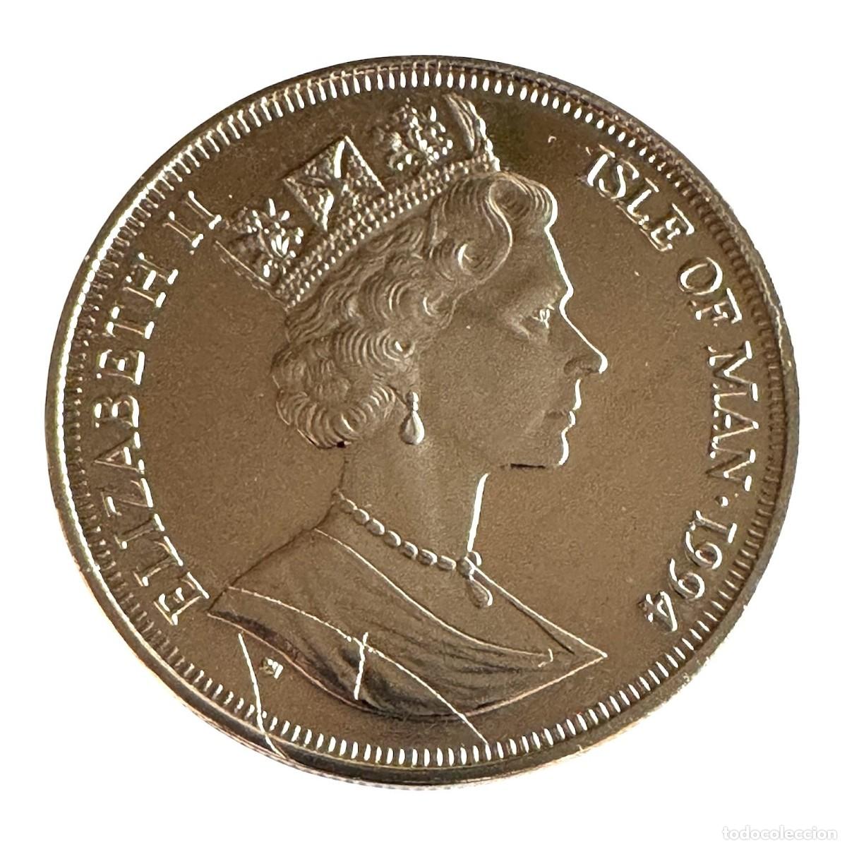 Monedas antiguas de Europa: Serie de Navegantes y hechos famosos. Isla de Man. Isabel II 1 crown 1994. Dia D Junio 1944
