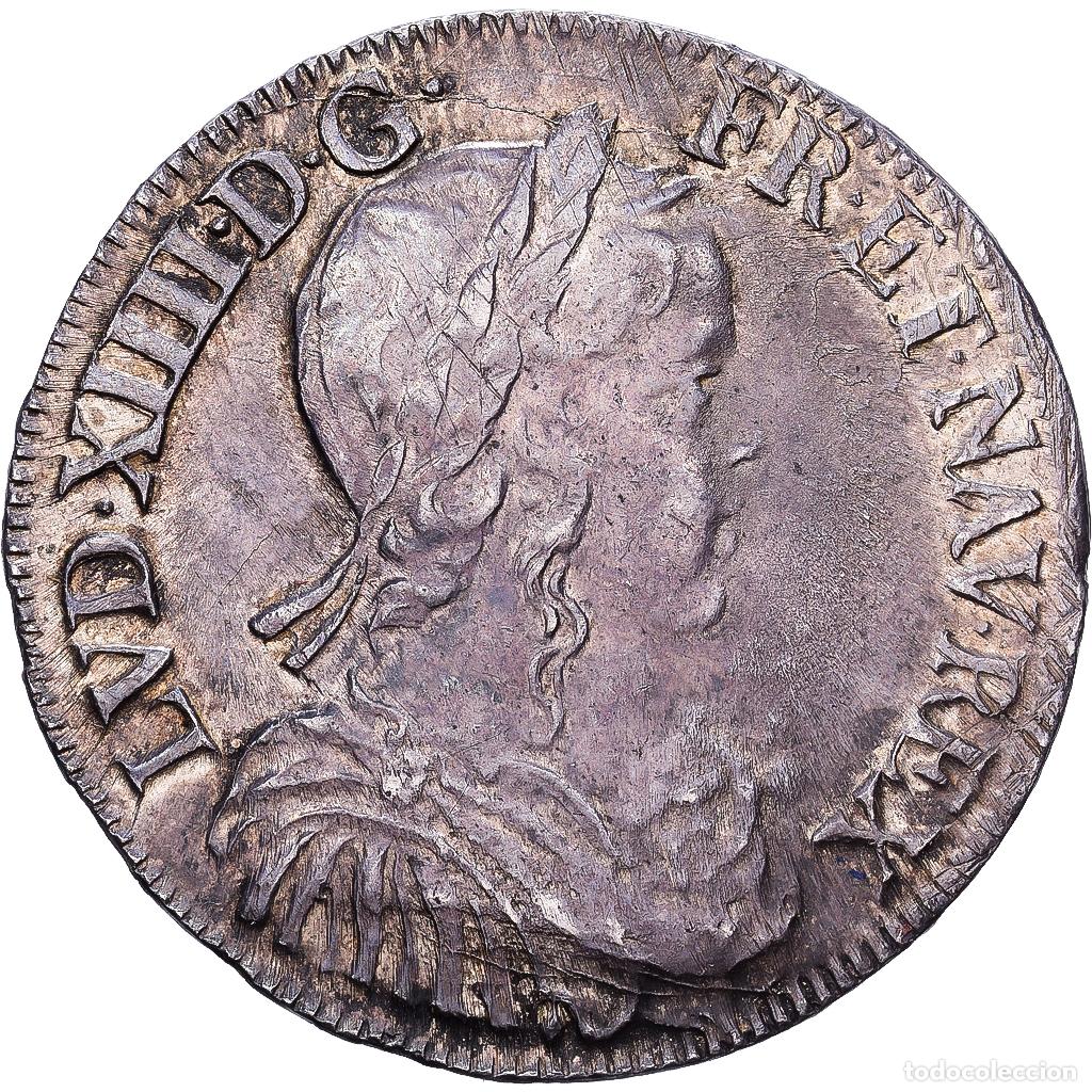 Old Coins of Europe: [#1203071] Francia, Louis XIV, 1/2 &Eacute;cu &agrave; la m&egrave;che longue, 1653, Aix, Plata, MBC+