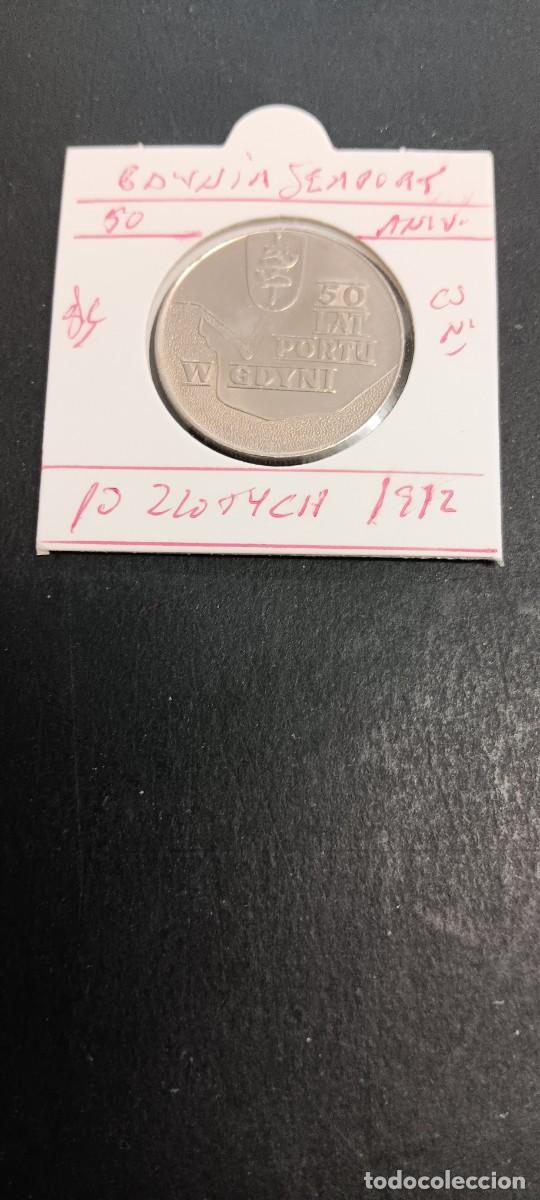 Monedas antiguas de Europa: POLONIA 10 ZLOTYCH 1972 S/C KM=65(CUPRONIQUEL) GDVNIA SEAPORT 50 ANIV.