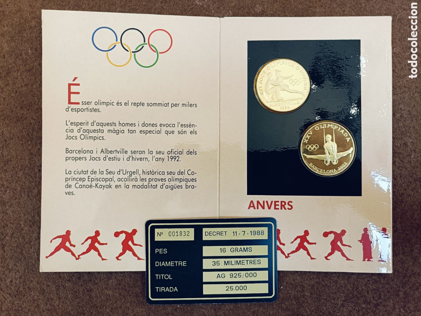 Monedas antiguas de Europa: Andorra. Cartera oficial. XXV Olimpiada Barcelona-Albertville. 20 Diners (2) Plata. 1988. PROOF