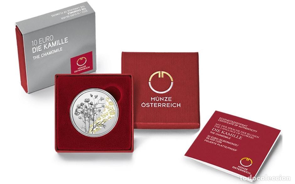 Monnaies anciennes de Europe: AUSTRIA 10 euros plata 2023 - El diente de le&oacute;n &rdquo;The chamomile&rdquo; - color