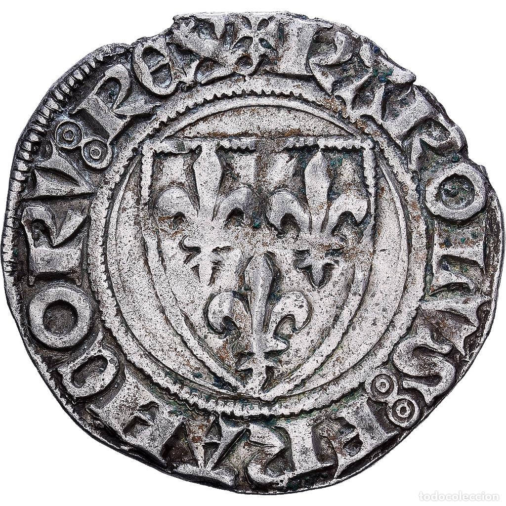 Monedas antiguas de Europa: [#1203079] Francia, Charles VI, Blanc Gu&eacute;nar, 1389, Angers, Vell&oacute;n, MBC