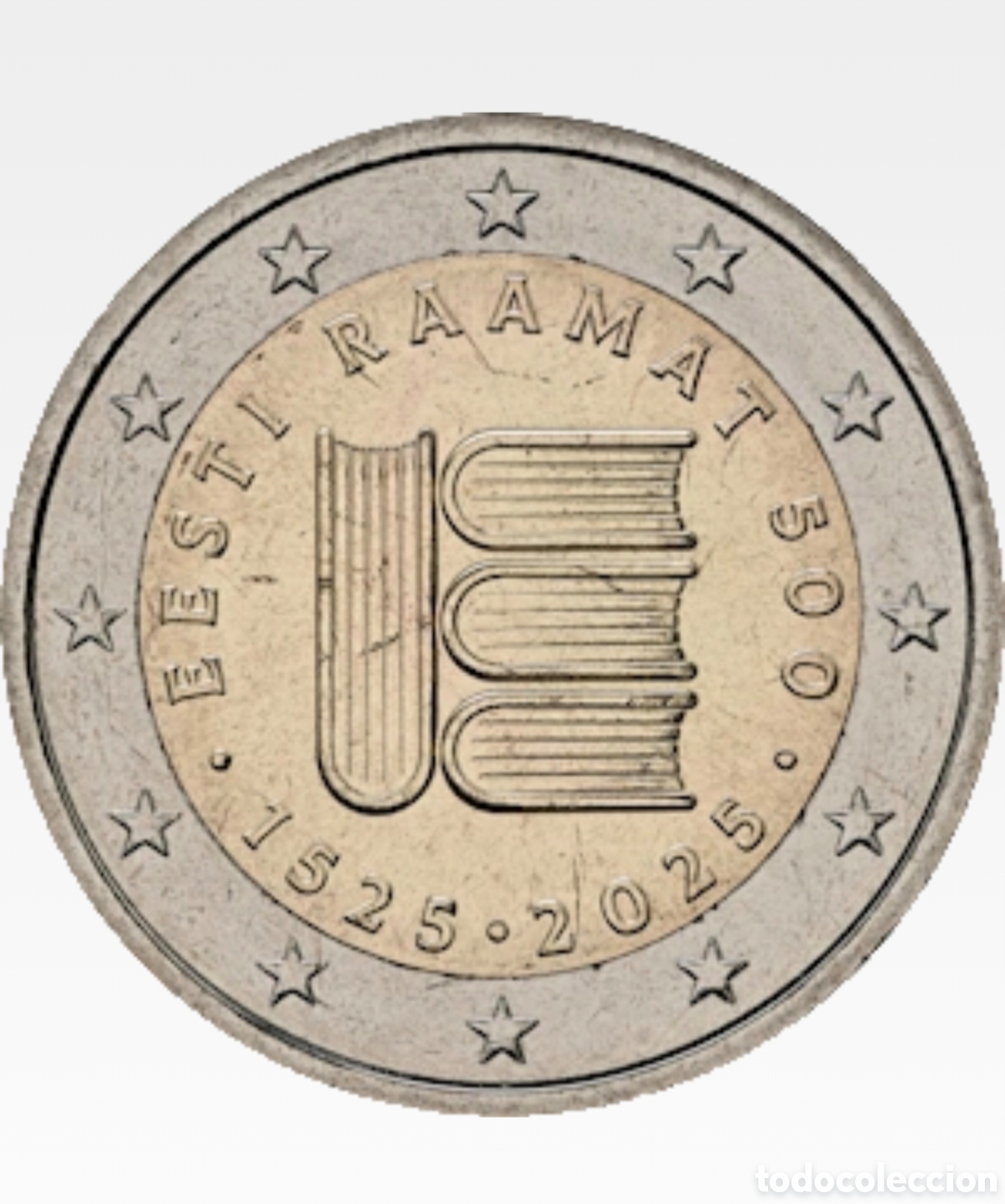 Monedas antiguas de Europa: Moneda conmemorativa 2 euros - 2025 - SC - Estonia - 500 A&ntilde;os del Primer Texto Impreso en Estonio