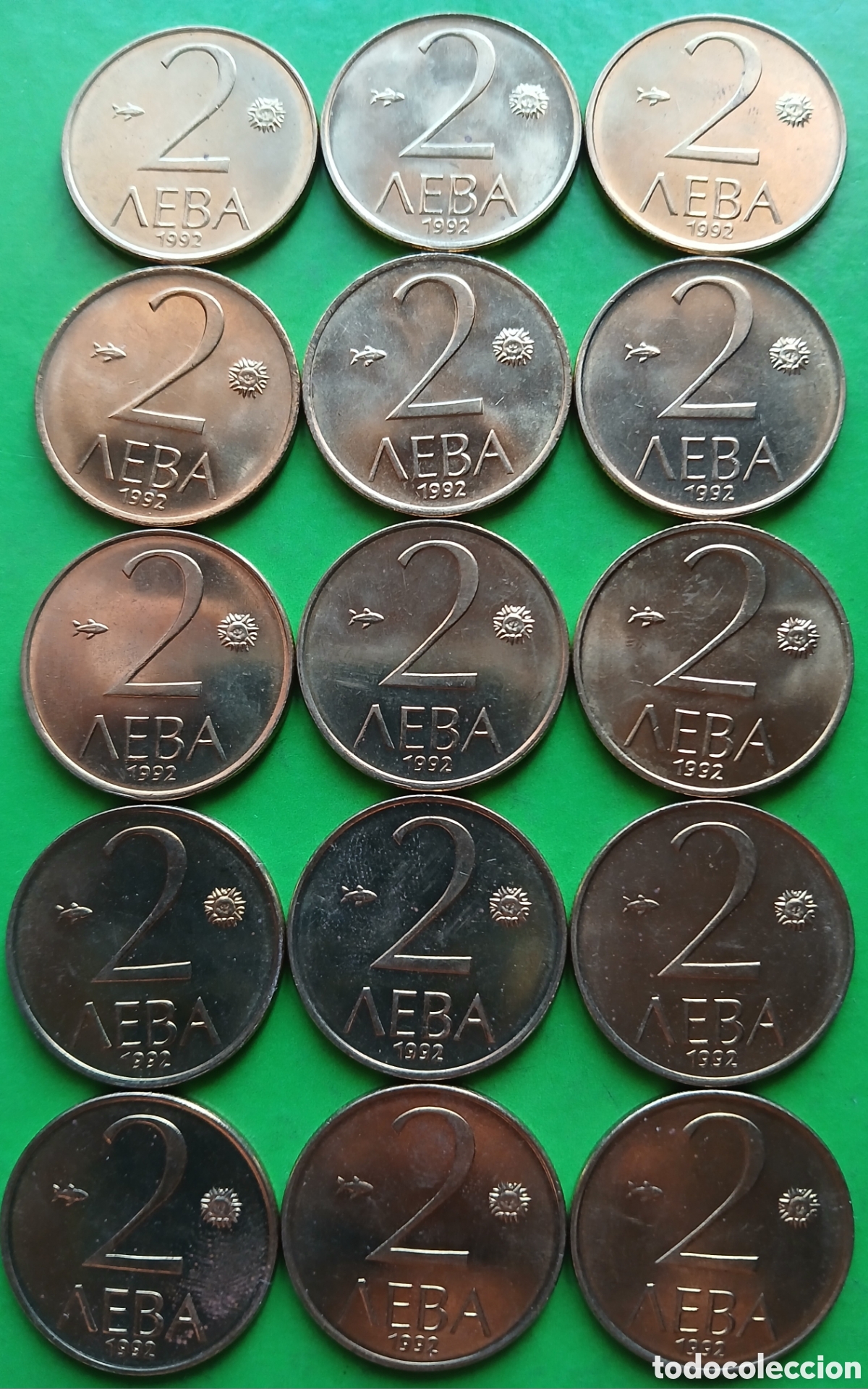 Monedas antiguas de Europa: Bulgaria 2 leva 1992 &times; 15 monedas. Km#203