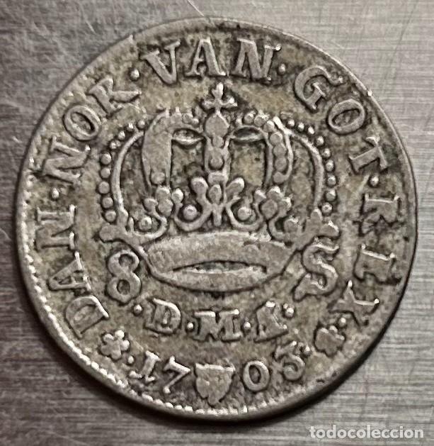 Moedas antigas da Europa: 8 SKILLING 1703 CIUDAD GLUCKSTADT
