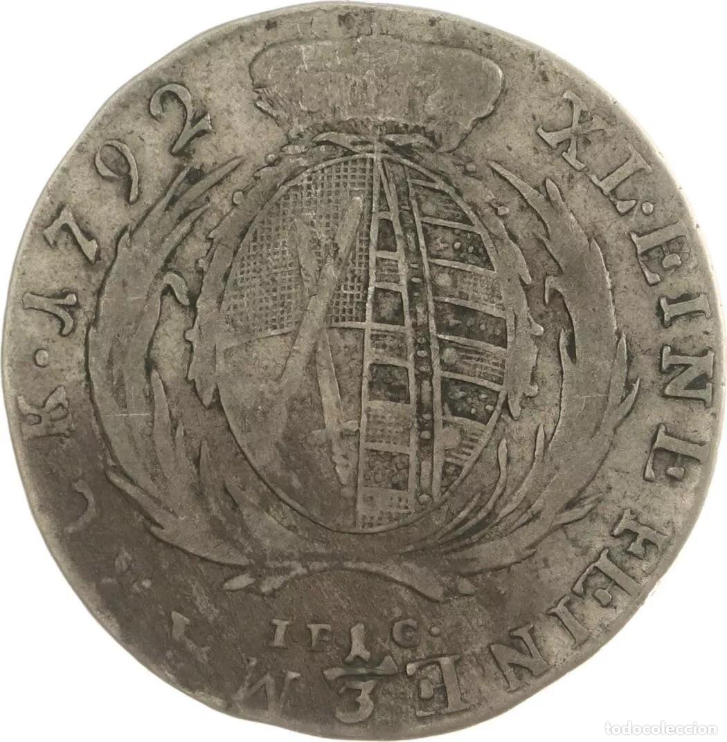 Moedas antigas da Europa: 1/3 DE THALER 1792 SAJONIA
