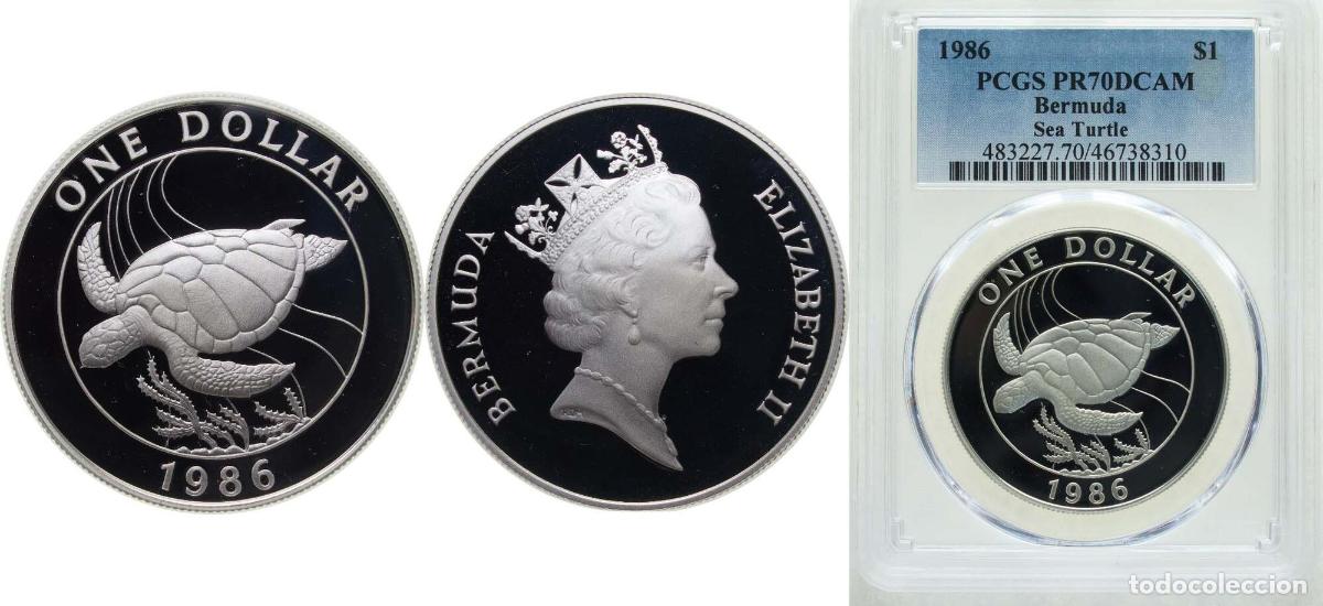 Monedas antiguas de Europa: Bermuda British Overseas Territory 1986 1 Dollar - Elizabeth II (WWF; Silver Issue) Silver (.925) (