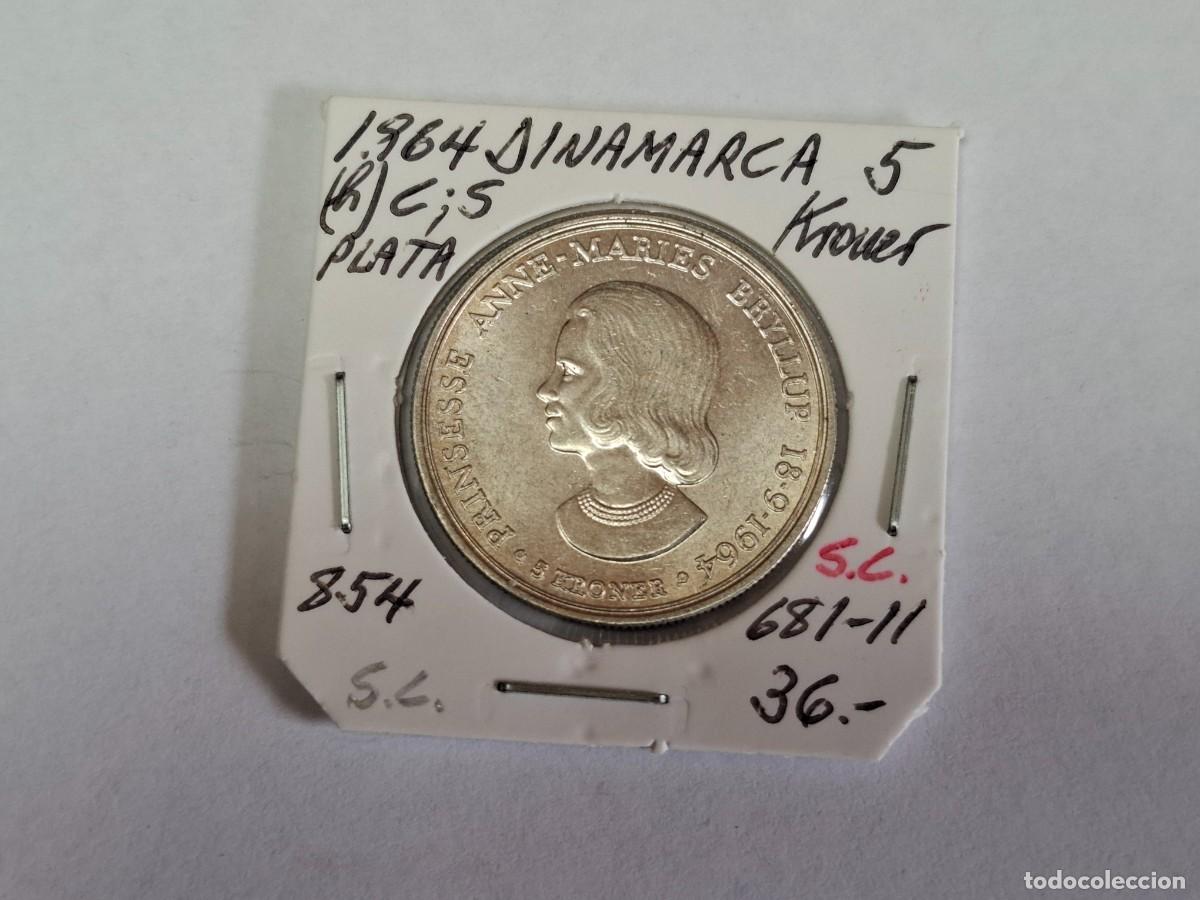 Monedas antiguas de Europa: 5 KRONER de PLATA de 1964 (h) C S KM 854 DINAMARCA en SIN CIRCULAR