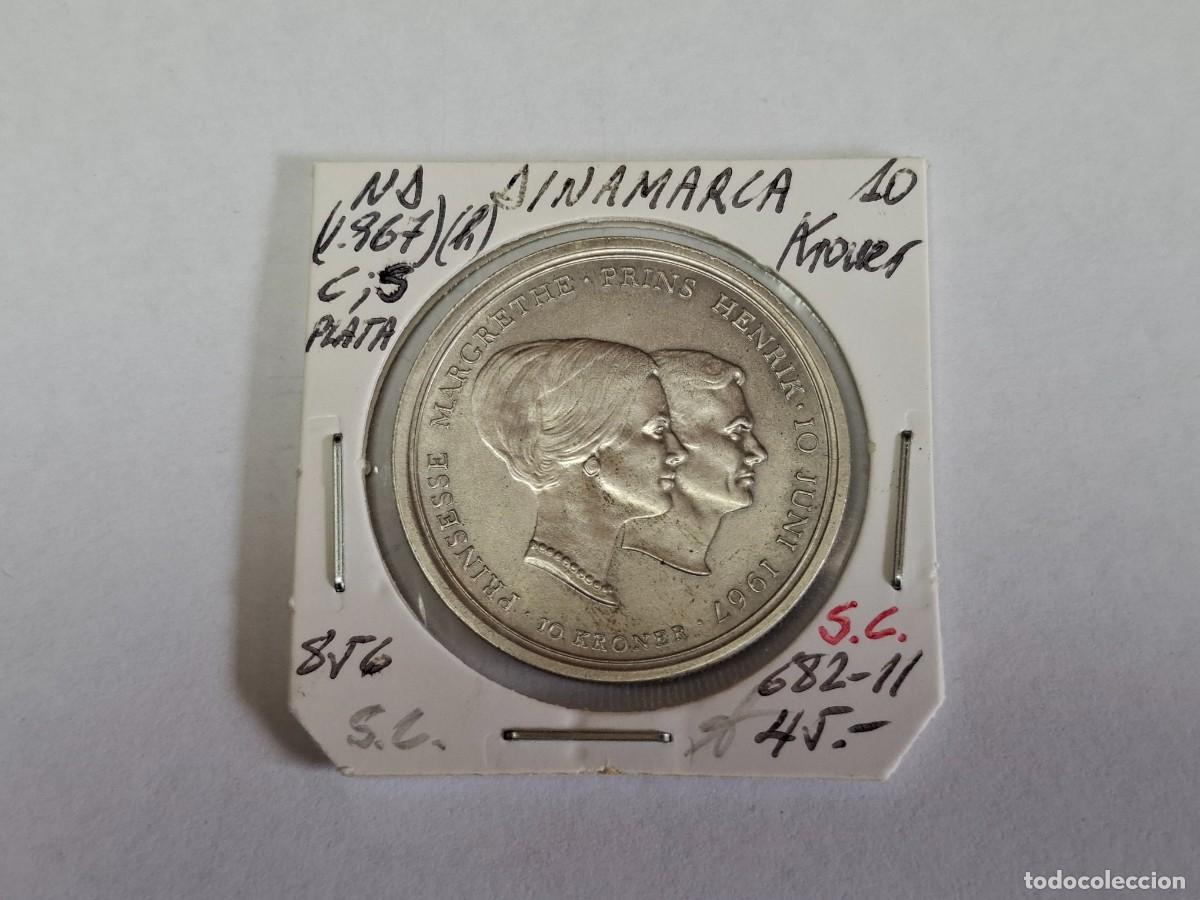 Monedas antiguas de Europa: 10 KRONER de PLATA de 1967 (h) C S KM 856 DINAMARCA en SIN CIRCULAR