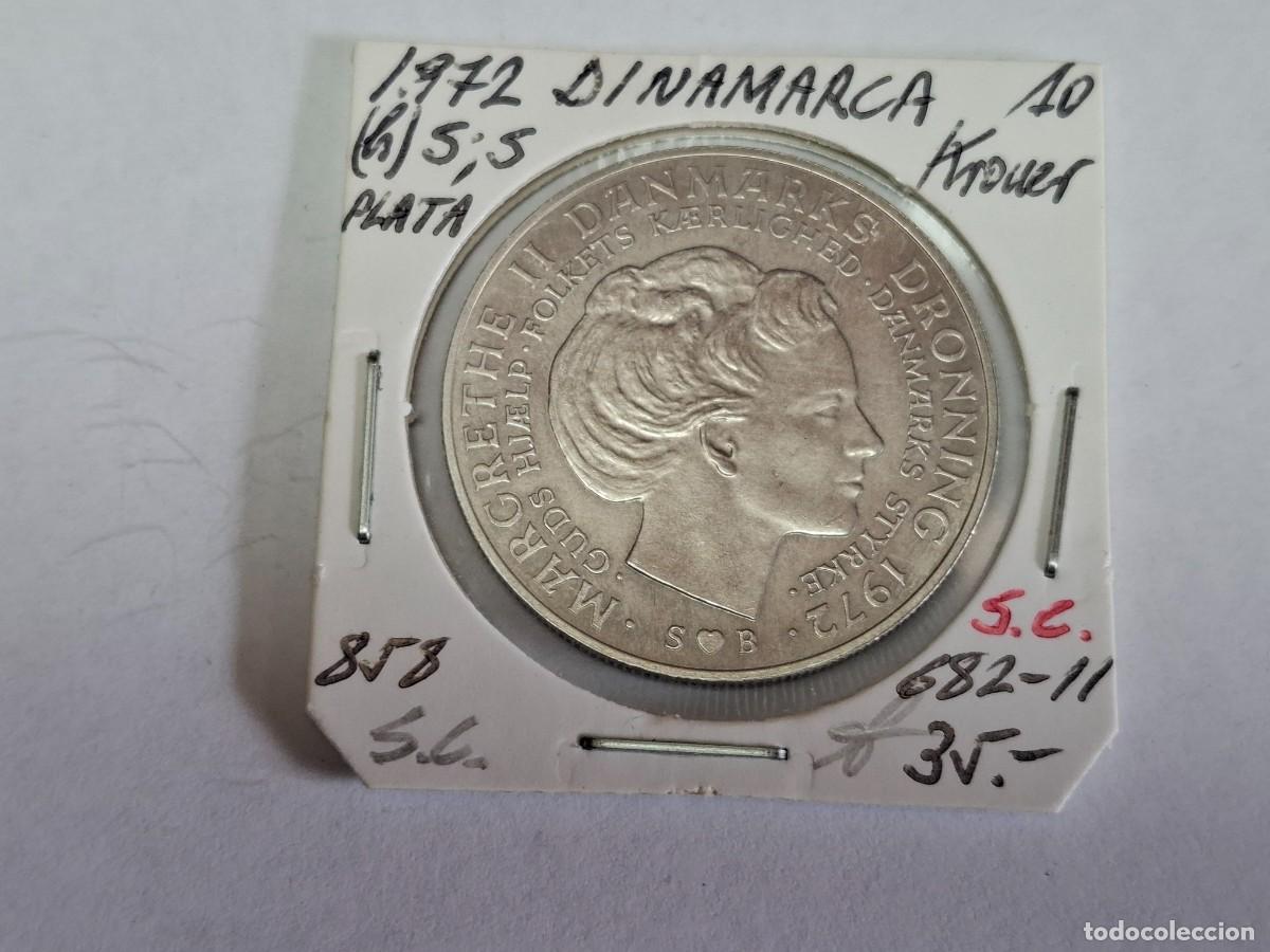 Monedas antiguas de Europa: 10 KRONER de PLATA de 1972 (h) S S KM 858 DINAMARCA en SIN CIRCULAR