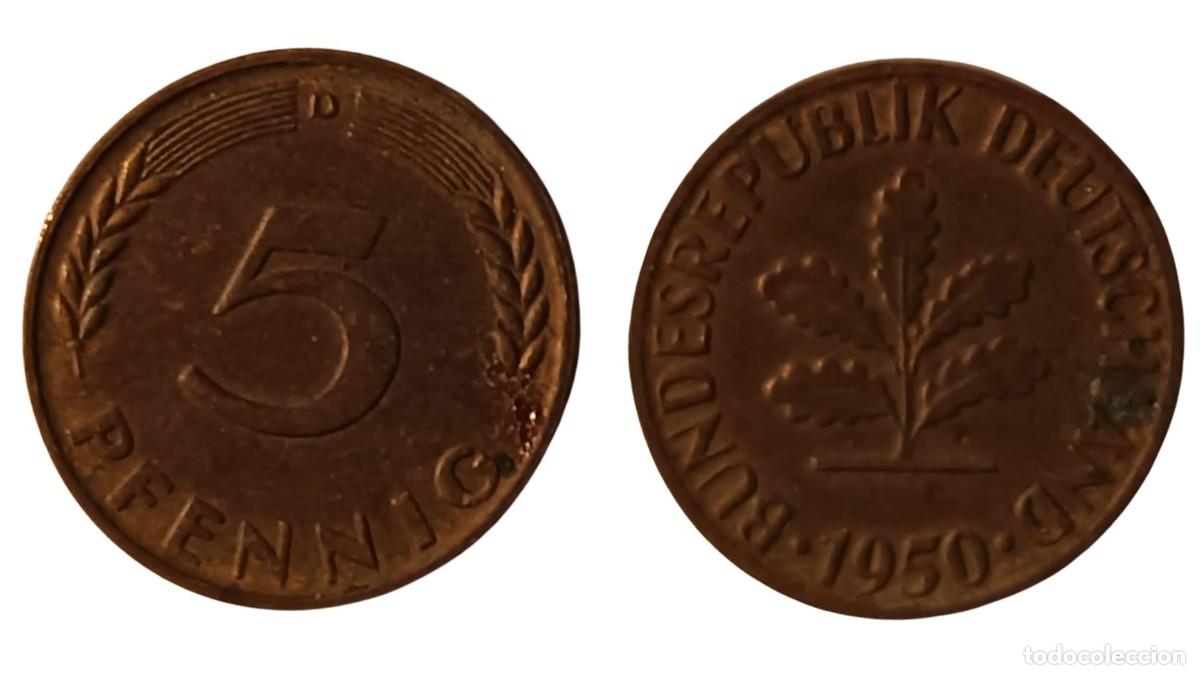 Alte M&uuml;nzen aus Europa: Moneda 5 Pfennig - A&ntilde;o 1950