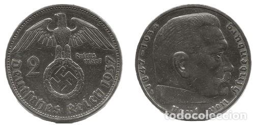 Monedas antiguas de Europa: Moneda 2 Reichsmark 1937 III Reich Ceca A