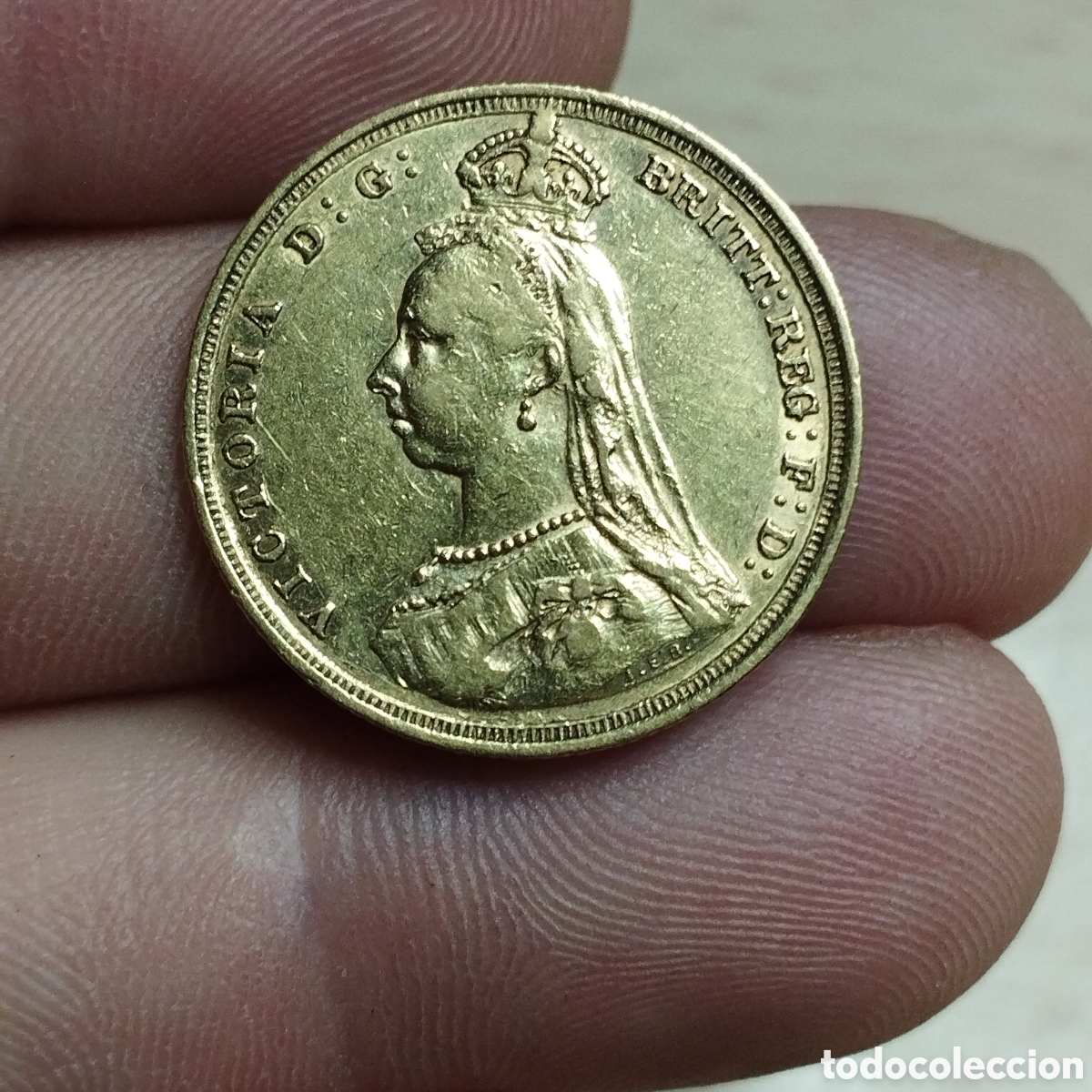 Monedas antiguas de Europa: Precioso soberano de la reina madre. 1889. Peso 7,96gr. Oro 22K. Gold Sovereing.