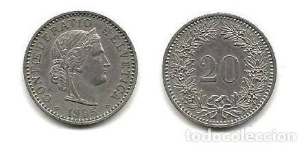Monedas antiguas de Europa: MONEDA DE SUIZA, 1985, 20 RAPPEN (LOTE 15)