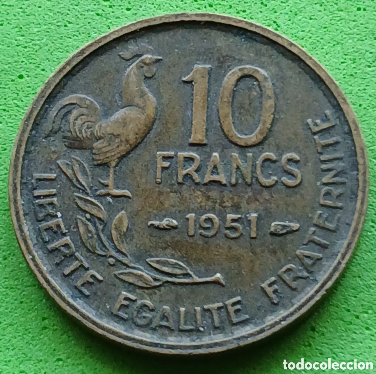 Monedas antiguas de Europa: Francia 10 francos 1951 km#915 sin marca de ceca