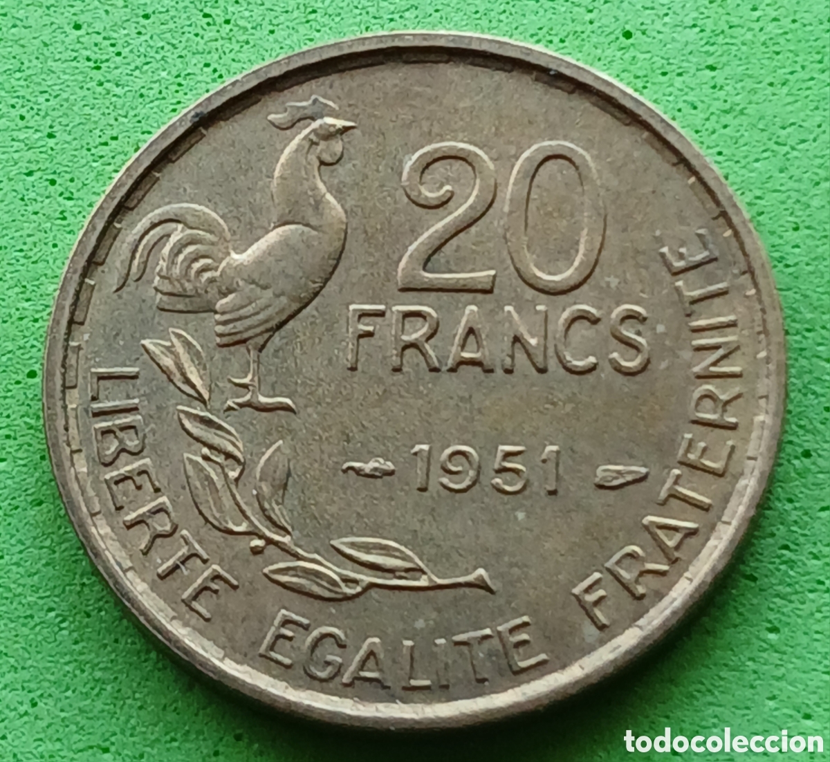 Monedas antiguas de Europa: Francia 20 francos 1951 km#917 sin marca de ceca