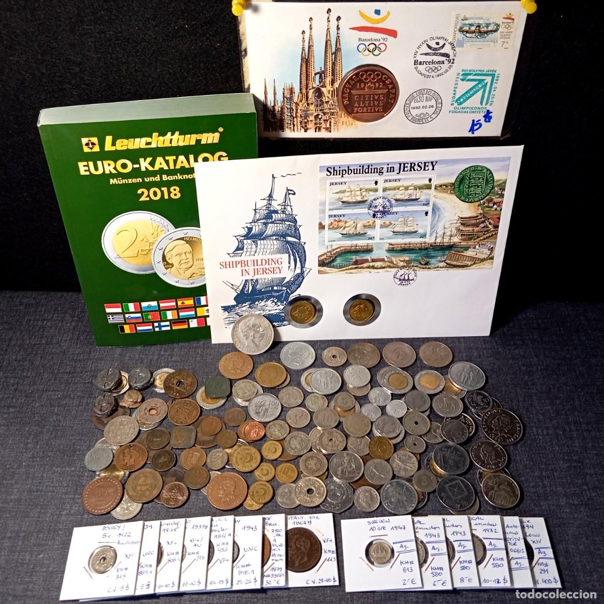 Monedas antiguas de Europa: ⚜️ Plata (6). Muy comercial lote 125 monedas + cat&aacute;logo. Europa + territorios 1690g. Ver descripci&oacute;n