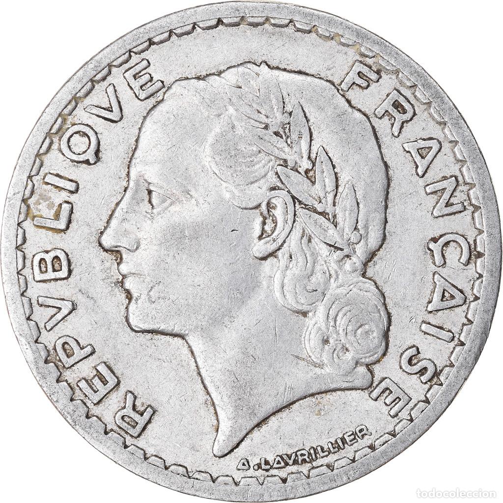 Monedas antiguas de Europa: [#740818] Moneda, Francia, Lavrillier, 5 Francs, 1945, Beaumont - Le Roger, MBC, Aluminio
