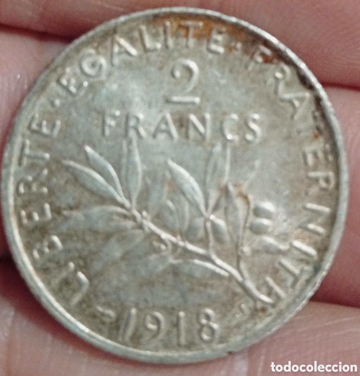 Monedas antiguas de Europa: Moneda de plata de 2 francos a&ntilde;o 1918 Francia