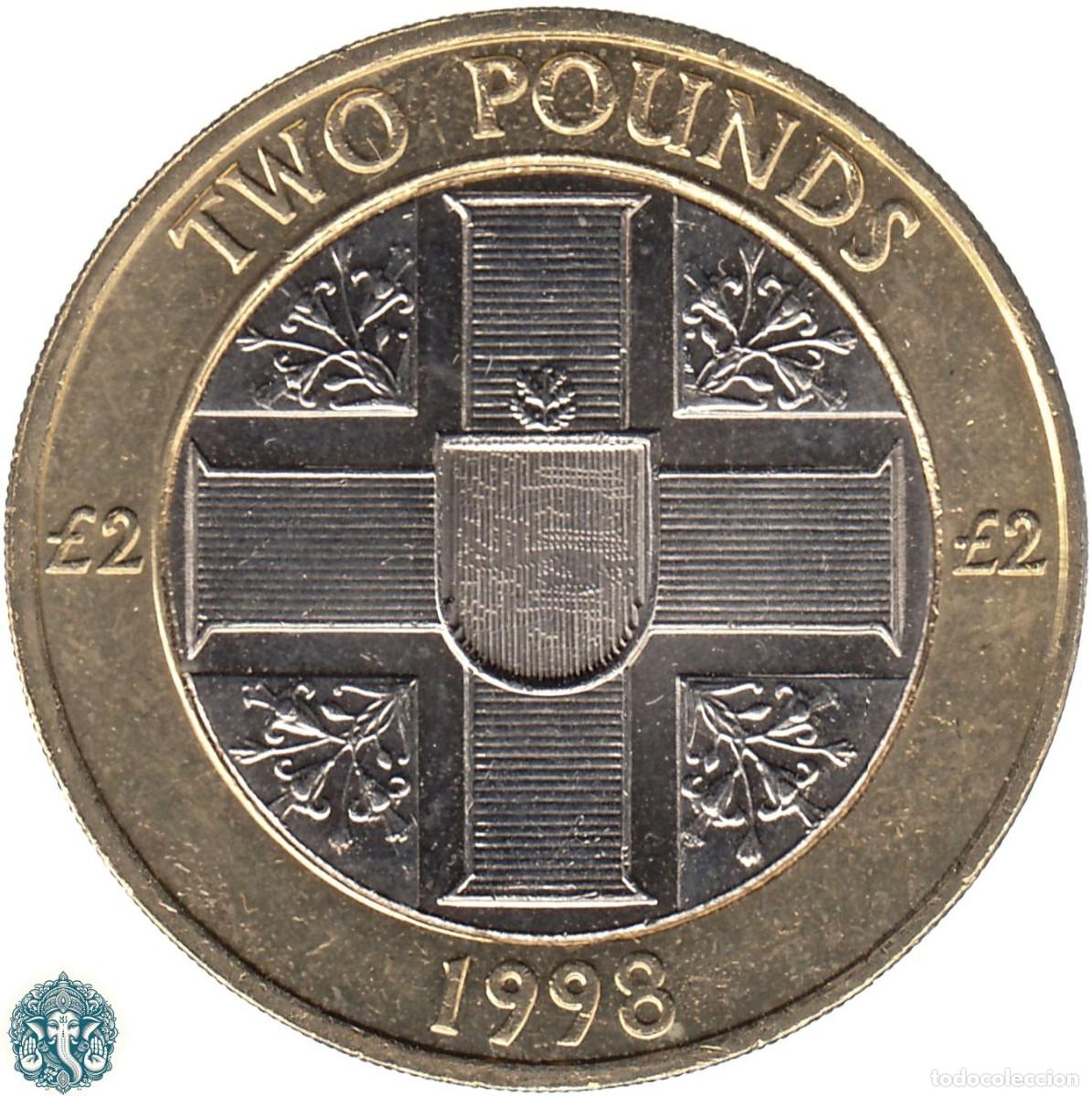 Monedas antiguas de Europa: GUERNSEY 2 Libras 1998 Isabel II KM#83 bimet&aacute;lica
